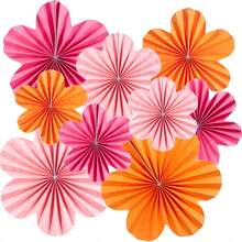 9 PCS Paper Flowers Fans Orange And Hot Pink Party Decorations Tissue Paper Flowers Decorations For Girl Groovy Birthday Wedding Bachelorette Room Wall Hanging Decor - View 1