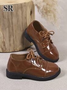 Children's Fashion Shiny Oxford Shoes, Classic British Vintage Style, Suitable For Daily And School Wear, Essential School Shoes - Brown - View 2