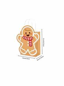 24pcs/Set Christmas Gingerbread Man Gift Bag Set, 12 Hollow Kraft Paper Tote Bags With Handles & 12 Matching Gift Cards, Christmas Party Holiday Gift Packaging Bag Set - Multicolor - View 4