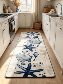 1 pieza, Alfombra de decoración de cocina con estrella de mar, Alfombra de primavera con elementos oceánicos, Alfombra de estrella de mar oceánica, Alfombra de concha y estrella de mar, Alfombra rectangular de estilo mediterráneo con diseño floral de limón | Diseño de borde de azulejos azul y blanco, Alfombra de dormitorio, Alfombra de entrada, Alfombra de cocina, Alfombra de baño, Alfombra de sala de juegos, Alfombra de estudio; Resistente a manchas, Base antideslizante, Alfombra de cocina, Tapete de cocina, Alfombra de área - Azul y blanco - Ver 15