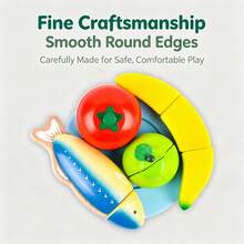 1 Set Kids Wooden Cutting Simulation Food Toy Set, Fruit & Vegetable Kitchen Toys, Large Easy-To-Grip, Smooth Rounded Edges, Montessori Early Education, Toddler Educational Gift, Unisex For Boys & Girls, Random Style & Color - Multicolor - View 4