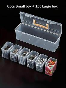 1/2PCS Portable Plastic Hardware Storage Box With 6 Removable Divider Bins,Transparent Compartment Organizer Case With Top Handle,Multi‑Use Container For Screws,Nuts,Small Craft Parts,Collectible Cards,DIY Supplies,Handy Tool Storage Gift - Multicolor - View 5