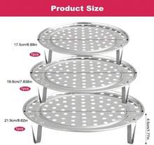 Stainless Steel Steamer Basket 3-Piece Set, Stackable With Removable Feet, Sizes 18/20/22 Cm, Versatile Accessory For Household Pots And Pressure Cookers - Silver - View 2