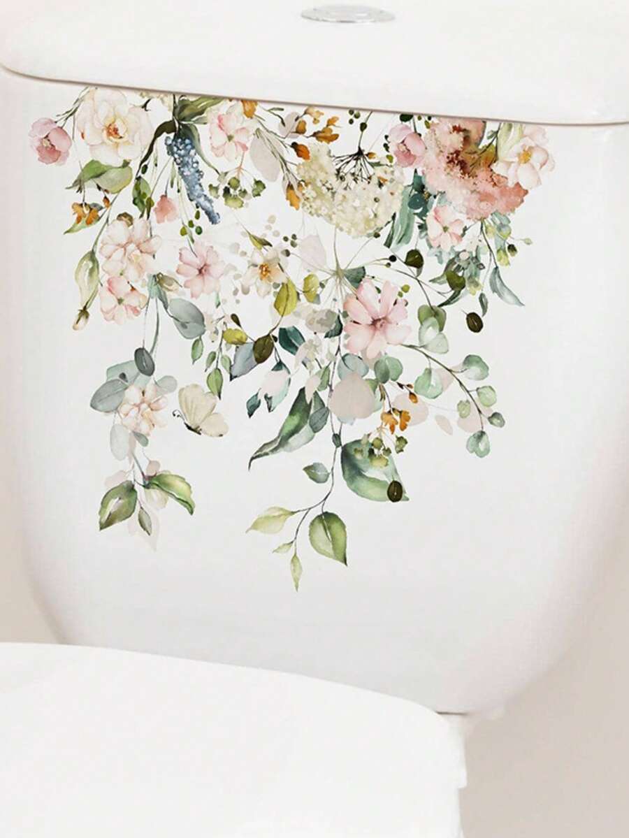 1pc PVC Toilet Lid Decal, Modern Flower Pattern Toilet Lid Decal For Home, Stickers, Wall Decal, Vinyl Decal For Home Decorations, Spring Decoration Items Refresh Your Home, - Multicolor - View 1