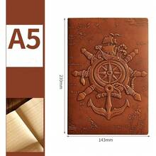 1pc LiVash Vintage PU Leather 3D Embossed Nautical Notebook - 160 Pages A5 8.3x5.6 Inches - Diary And Writing Journal, Unisex - Multicolor - View 2