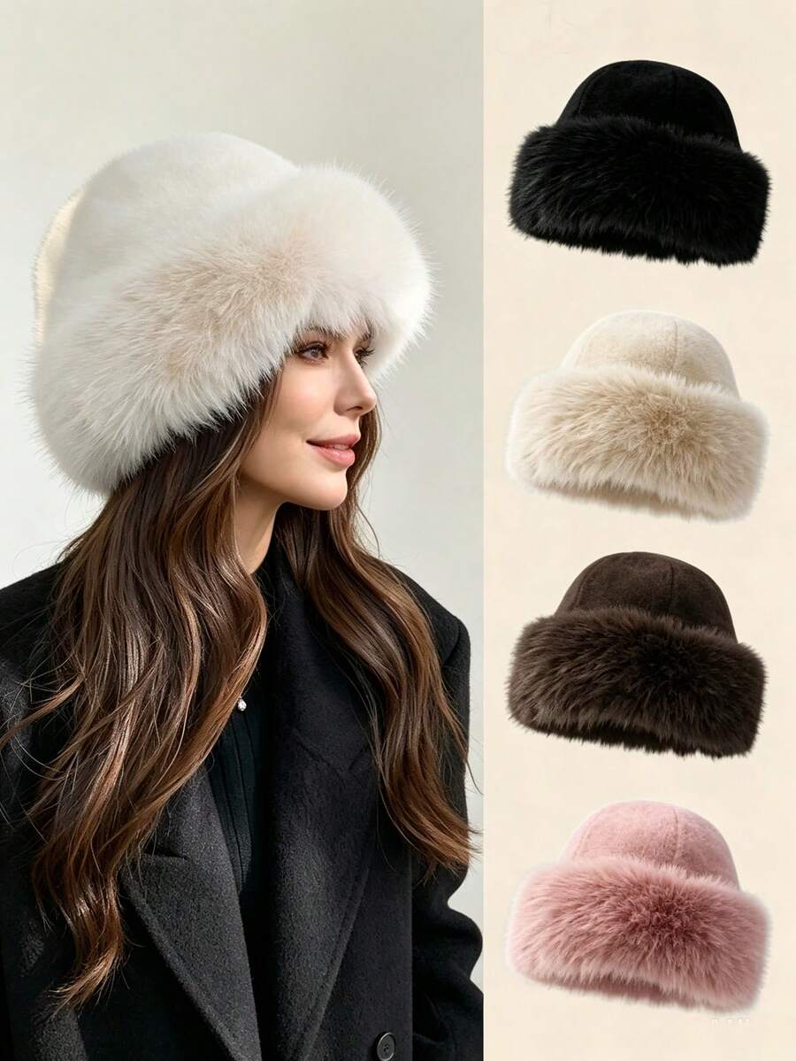 1pc New Women's Winter Wool Hat, European And Korean Style Warm Hat, Suitable For Autumn And Winter, Fashion Solid Color, Fits Face Shape, Compact And Versatile Mongolian Hat, Thickened Design, Winter Essential Item - Multicolor - View 1