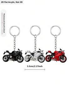 1pc 2D Flat Acrylic Motorcycle Keychain, Sports Motorcycle Design, Black White Red Color Scheme, Suitable For Hanging On Bags, Backpacks, Handbags Or Car Keys, Unisex, Daily Use, Birthday Gift And Great Gift For Motorcycle Enthusiasts - Multicolor - View 9