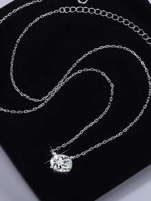 ConiiW A Simple And Elegant 925 Sterling Silver Oval Moissanite Necklace, Perfect For Everyday Wear And Perfect For Commuting. - Silver - View 4
