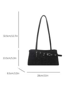 1pc Black Leopard Print PU Women's Shoulder Bag With Strap Decor - Black - View 6