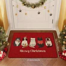 Lpc Creative Cat Christmas Doormat With "MeowyChristmas" Pattern, Entrance Non-Slip Mat, Soft AndAbsorbent Bathroom Anti-Slip Mat, Christmas KitchenHome Decor Rug, Suitable For Indoor And OutdoorDoorways, Decorative Entrance Mat - E - View 6