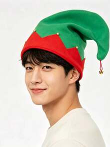 Mũ Noel mới, mũ yêu tinh Noel màu đỏ xanh bằng vải lông xù gắn chuông, phụ kiện đội đầu cho tiệc lễ hội - Mẫu Giáng sinh - Xem 3