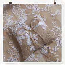 1 Piece Wedding Ring Pillow Made Of Jute And Lace, 14.5 X 14.5 Cm, Rustic Design For Storing Wedding Rings - View 6