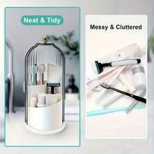 Makeup Brush Holder With Lid, 360° Rotating Dust-Proof ABS Storage Box, 3-Compartment Sliding Lid Toothbrush Holder With Non-Slip Base, Multi-Purpose Space-Saving Organizer For Makeup Brushes, Toothpaste, Suitable For Vanity, Bathroom, Home, Dorm, Apartment - Multicolor - View 5
