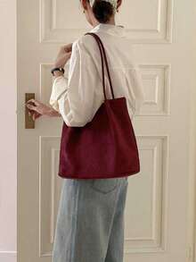 Dedoo Women's Vertical Tote Shoulder Bag, Burgundy Solid Color Suede, Thin Drawstring Strap, Large Capacity Minimalist Vintage, Suitable For Autumn/Winter Daily Commute - Burgundy - View 5