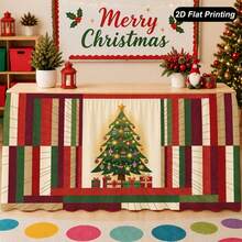 1pc Christmas Tree Striped Patchwork Table Skirt, Perfect For Home Kitchen Christmas Decoration, Family Party Holiday Christmas Decor - A - View 3