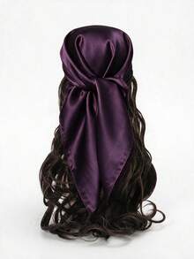 1pc Soft Solid Color Minimalist Polyester Silk-Like Square Scarf, Headband Headwrap, Suitable For Styling And Outfit - Purple - View 9