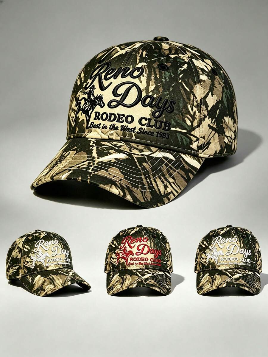 1pc Gothic Camo Hat Letter Reno Days RODEO CLUB Embroidered Hats For Men, Adjustable Design, Great For Travel, Hiking, And Sun Protectio