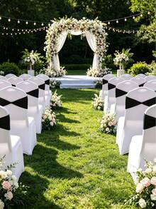 48pcs Elastic Fiber Chair Bowknot Bands, Stretchable Dining Chair Decor Covers With Elastic Band, No Buckle, Suitable For Weddings, Parties, Ceremonies, Banquets - Black - View 5