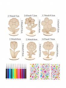 6/12pcs DIY 3D Wooden Flower Spring Art, Includes Unfinished Painted Wooden Flowers, Colorful Rhinestones, 12 Colored Pens, Painting Tools, Desktop Decoration, Suitable For Home Office, Wedding, Mother's Day Gift - Apricot - View 9