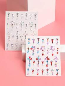 2PCS Multi-Particle 3D Asymmetric Self-Adhesive Rhinestone Petal-Shaped Brow Stickers, Y2K Holiday Gift DIY Music Festival Party Makeup Ball Face Decoration Rhinestone Stickers - Multicolor - View 2