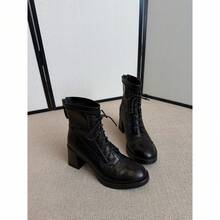 Sepatu Bot Wanita Model Vintage Berbahan Quilted dengan Tali untuk Aktivitas Luar Ruangan Musim Gugur/Dingin - Hitam - View 3