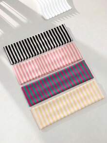 4pcs/1pc Women's Striped Wide Fabric Headband, Non-Slip Elastic Hair Hoop, Fashionable Vintage Elastic Hair Accessory, Suitable For Fitness And Daily Wear - Multicolor - View 4