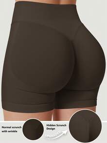 Seamless High Waisted Butt Lifting Workout Shorts For Women, Sports Summer - Chocolate Brown - View 7