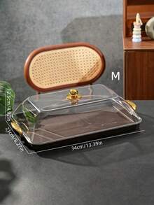 Walnut Wood Grain Tray With Cake Cover, Thickened PET Rectangular Tray With Handle And Cake Dome, Plastic Storage Tray, Suitable For Tea Cups, Water Cups, Snacks, Dried Fruits, Fruits Storage Tray, Serving Tray - Wood Grain - View 14