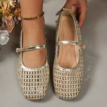 1 Pair Outdoor Gold Mesh Spring, Autumn, Summer, Winter Slip-On Mary Jane Women's Fashion Flat Shoes - Gold - View 6