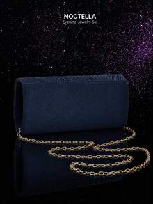 Noctella Shiny Rhinestone Women's Envelope Clutch Evening Bag, Luxury Women's Party Shoulder Bag Ball Bag, Paired With Shiny Rhinestone Pendant 2 Pieces Set, Rhinestone Pendant Necklace, Earrings, Suitable For Party, Gathering, Evening Banquet, Ball - Navy Blue - View 10