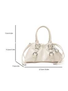 Solid Color Glossy One Shoulder Bag, Ruched Drawstring Design, Short Hand Strap, Detachable Crossbody Strap, Flexible Switch Between Handheld And Crossbody Modes, Ample Interior Space, Can Store Phone, Lipstick, Powder, Earphones And Other Daily Essentials, Suitable For Daily Shopping, Commuting, Work, Dating And Travel - White - View 2