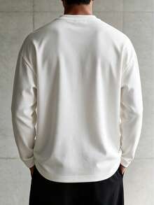 ZYNTH BALENO Men's Autumn/Winter Fashion Ice-Clear Cotton Drop Shoulder Loose Round Neck Long Sleeve T-Shirt, Essential For Summer Sports - White - View 5