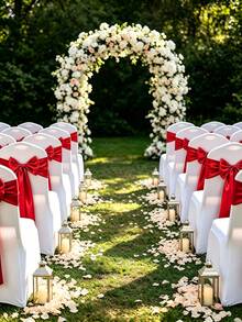 6/12/24/48pcs Bright Red Satin Chair Back Bow Ribbon, Shiny Silky Chair Ties, Suitable For Beach Wedding Reception Banquet Birthday Party Hotel Event Chair Decoration - Red - View 8