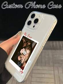 Simple Black Base Scattered Blue Butterfly White Tiny Hearts Stars Custom Personalized Cursive Name Phone Case, Custom Unique Cyan Hand Letter Soft Aesthetic Shockproof Protective Cover For All Mobile Models - Clear - View 2