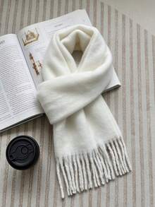 1pc Women's Autumn/Winter Solid Color Faux Cashmere Scarf, Long Tassel Scarf, Multi-Color Warm Neck Warmer, Long Shawl - Multicolor - View 5