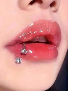 American Hip-Hop Vintage Popular Personalized Geometric Versatile Lip Ring - Silver - View 2