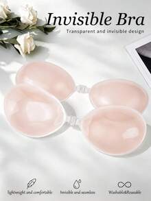1pc Round Front-Clasp Self-Adhesive Silicone Bra, Transparent Strapless Backless Breast Support, Reusable Invisible Adhesive Bra, Comes With 30pcs Disposable Nipple Covers Value Set - Multicolor - View 1
