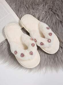 Glam Heart Rhinestone Decor Open Toe Slippers For Women Cozy Indoor Home Slides Party Daily Wear - Pink - View 4