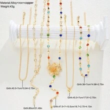 Exquisite Y-Shaped Colorful Diamond Flower Tassel Necklace, Luxury Multi-Layer 5-Piece Necklace Set - Gold - View 2