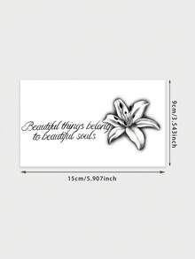 A Semi-Permanent, Washable, Water-Resistant, Black And Gray Realistic Lily Flower Tattoo Sticker In Cursive English Script, Waterproof And Suitable For The Collarbone Area, Lasting 7-14 Days. - Black - View 6