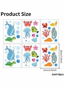 6pcs/Set PVC Bathtub Sticker, Cartoon Marine Life Pattern Bathtub Applique For Bathroom Valentine DAY, Valentines Wedding, Birthday - Multicolor - View 1