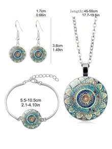 1set Vintage Green Mandala Design Earrings Necklace Bracelet Set With High-End Style And Elegant - Multicolor - View 6