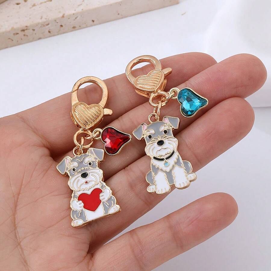 1 móc khóa hợp kim hình chó con Schnauzer hoạt hình, mặt dây treo hình trái tim đính đá rhinestone màu sắc kiểu giọt dầu, phụ kiện cho người yêu thú cưng dùng cho ba lô, túi xách, trang trí, quà tặng tinh tế nhỏ xinh - Nhiều màu - Xem 1
