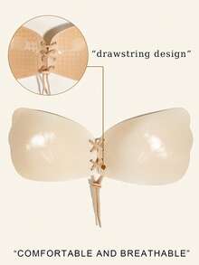 2 Pairs Adjustable Drawstring Thickened Silicone Invisible Strapless Bra, Push‑Up Breast Pads For Small Breasts, Great For Sling & Wedding Dresses - Apricot - View 8
