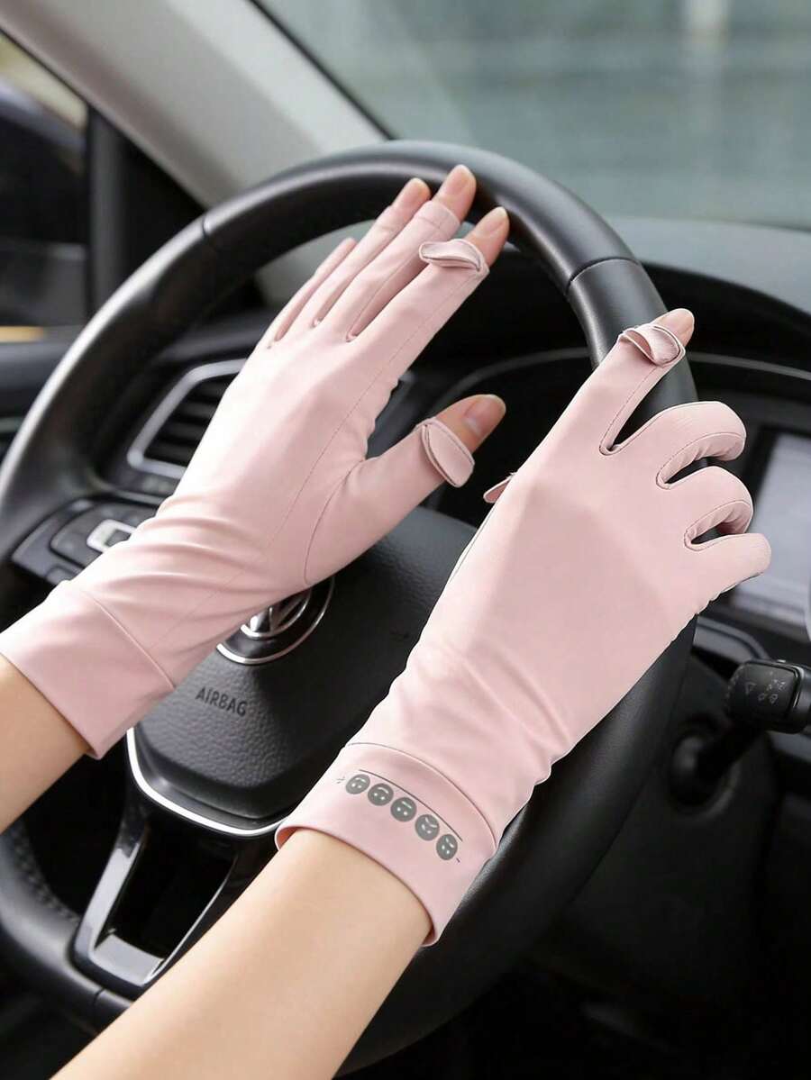 1 par de guantes de poliéster de unicolor casual con protección solar, ligeros para deportes al aire libre en verano, conducción, ciclismo, protección UV y pantalla táctil, adecuados para mujeres, viajes y ocasiones de festivales - Multicolor - Ver 1