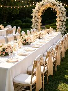 6/12/24/48pcs Champagne Gold Satin Chair Back Bow Ribbon, Silky Chair Back Tie, Suitable For Garden Wedding Banquet Reception Birthday Party Hotel Event Decoration - Champagne - View 4