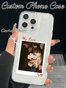Simple Black Base Scattered Blue Butterfly White Tiny Hearts Stars Custom Personalized Cursive Name Phone Case, Custom Unique Cyan Hand Letter Soft Aesthetic Shockproof Protective Cover For All Mobile Models - Clear - View 3