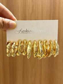10/20 Pcs Gold Hoop Earrings Set, Multi-Style C-Shaped Earrings, CCB Vintage Style Personalized Earrings, Suitable For Daily Wear, Party Eye-Catching Earrings, Perfect Gift For Mom And Girlfriend - Gold - View 3
