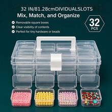 33pcs Set (32 Small Inner Boxes And 1 Large Outer Box) Transparent Plastic Craft Storage Box, Portable Compartment Bead Organizer, Suitable For Diamond Painting Beads, Rhinestone Jewelry Storage, Ideal For Hobbyists And Studios - 32G5.5-cai - View 9