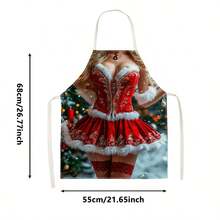1pc Christmas Gold Foil Christmas Tree Full Print Apron - Sleeveless Design, Durable And Comfortable Fit, Featuring Gold Line Christmas Tree With Star, Moon And Gold Snowflake Pattern, Suitable For Cooking, Baking And Home Cleaning, Household Cleaning, Housework Apron, Hand-Painted Handmade Gardening Apron, Fun Holiday Gift - Burgundy - View 10